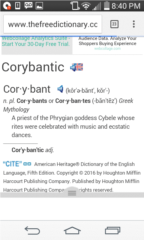 definition corybantic