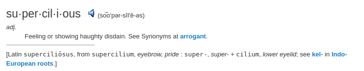 definition supercilious definition supercilious