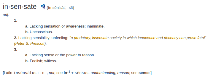 definition insensate definition insensate