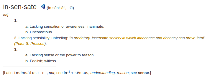definition insensate