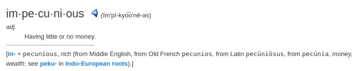 definition impecunious