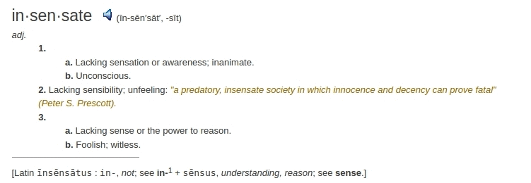definition insensate