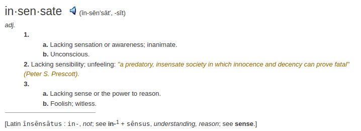 definition insensate